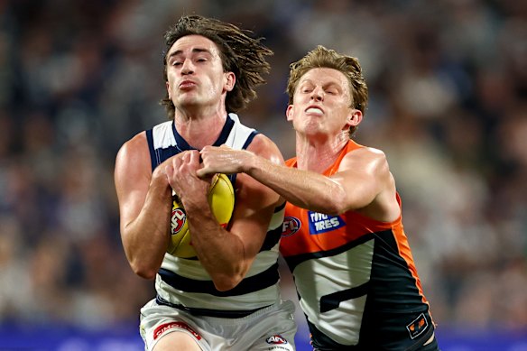 Gryan Miers takes a mark in May.