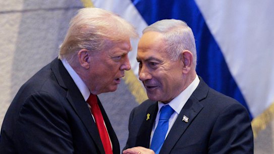 Donald Trump with Benjamin Netanyahu at the Israeli Knesset in October.