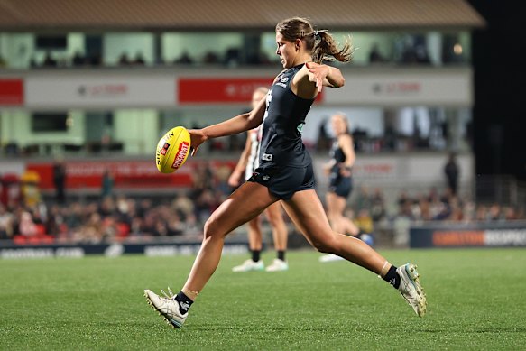 Scholz kicked her debut goal during the opening round of the AFLW season.