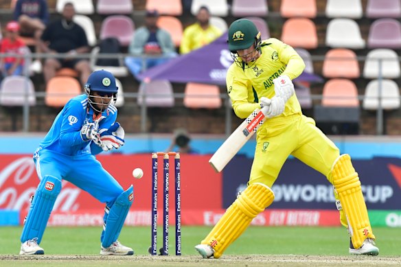 Hugh Weibgen in action during Australia’s 2024 under-19s one-day World Cup campaign. 