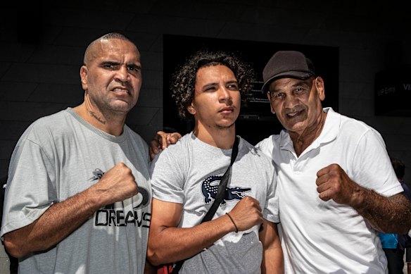 Three generations of the Mundine family, Anthony, Rahim and Tony in 2022.