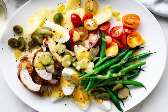 Adam Liaw’s roast chicken nicoise salad.
