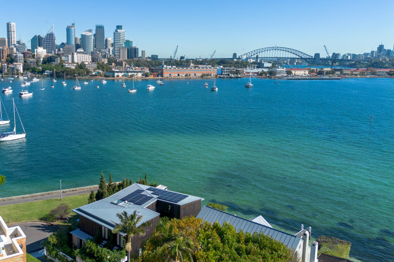 The harbourfront house has views to the north and the city skyline.