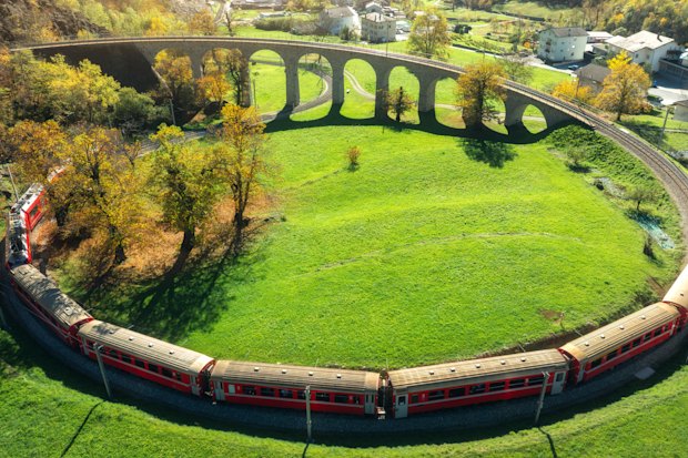  The Brusio loop is a key part of the World Heritage-listed Rhaetian Railway which the Bernina Express traverses.