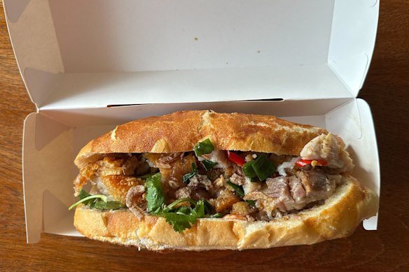 The roast pork banh mi ordered (and photographed on iPhone) by one writer.