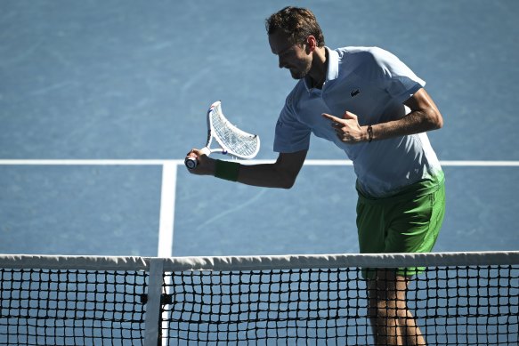 Daniil Medvedev copped a big fine for smashing his racquet and breaking a net camera at last year’s Australian Open.