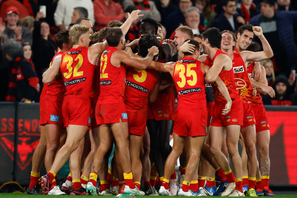 The Suns celebrate a rare win away from home in 2024.