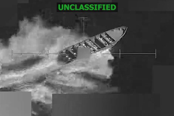 A US military image shows an operation against an alleged drug smuggling craft under Joint Task Force Southern Spear.