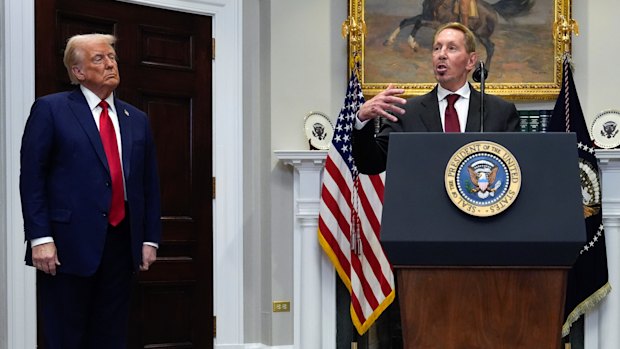 Donald Trump and Larry Ellison, the father of Paramount head David Ellison.