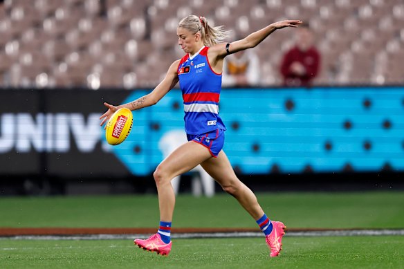 Former No.1 pick Kristie-Lee Weston-Turner will once again enter the AFLW draft on Monday. She is pictured playing in 2024.