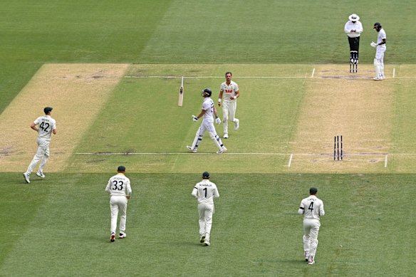  Ben Stokes departs after falling to Mitchell Starc once again.