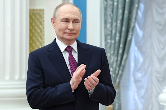 Russian President Vladimir Putin attends an awards ceremony at the Kremlin on Thursday.