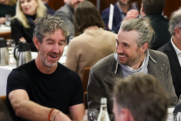 Atlassian co-founders Scott Farquhar and Mike Cannon-Brookes at the National Press Club on Wednesday.