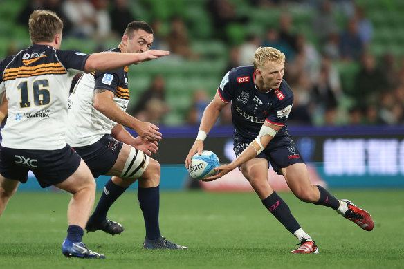 Carter Gordon playing for the Melbourne Rebels in 2024.