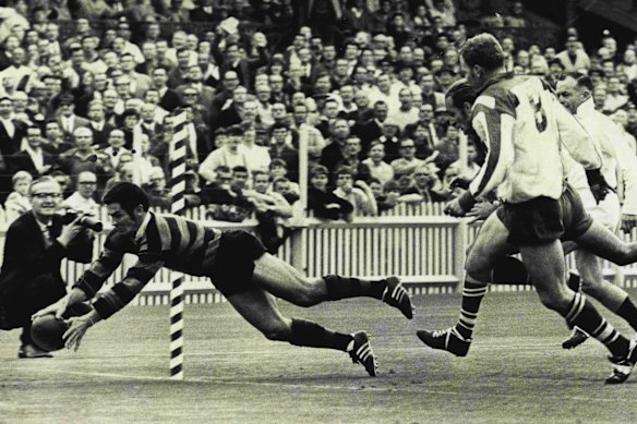 Ken Irvine finds the tryline against Canterbury in 1961.