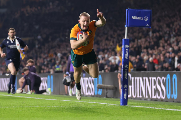 Wallaby Max Jorgensen in Australia’s recent win over England.