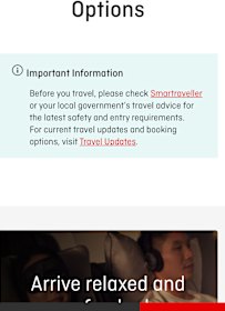Qantas pop up box warning about booking trips abroad.