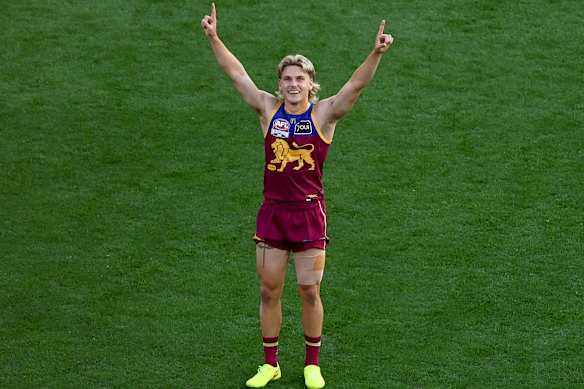 Will Ashcroft celebrates the premiership.