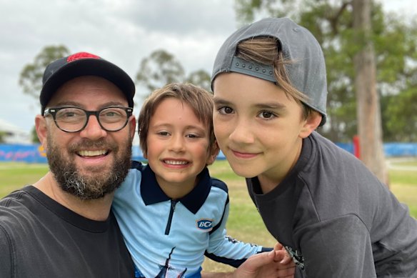 Matt Granfield with his two sons, aged 8 and 10.