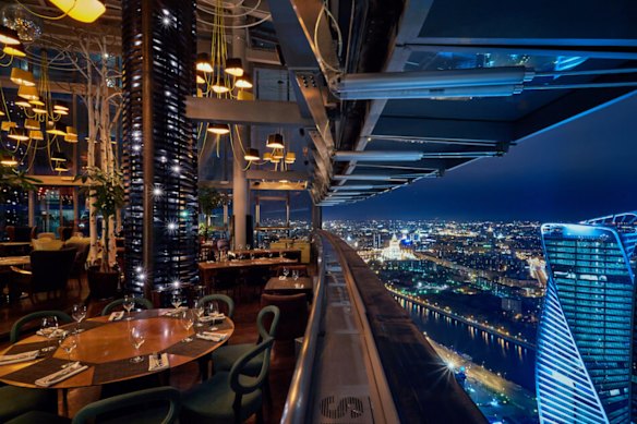 The view from Sixty in Moscow, which advertises itself as one of the highest restaurants in Europe.