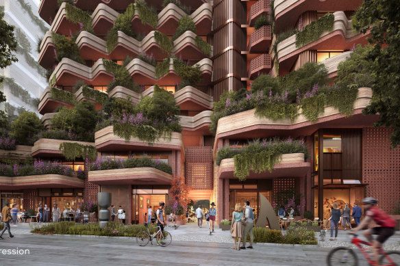Render of the proposed project The Village at QIC’s Castle Towers precinct in the Hills District.