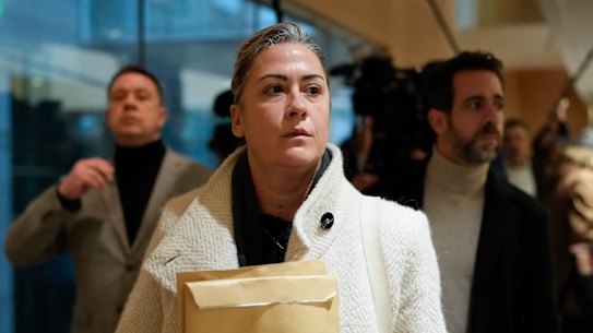 Caroline Darian, the daughter of Gisèle Pelicot, arrives in court for the sentencing of her father in December.