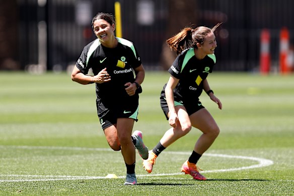 Sam Kerr training in Polytec Stadium on Thursday.