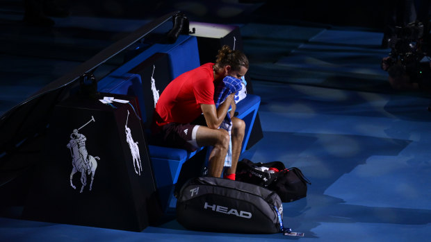 Alexander Zverev cuts a lonely figure after his loss to Jannik Sinner.