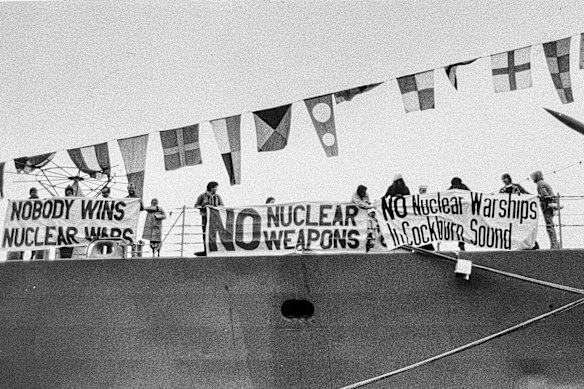 The Project Iceberg protest in July 1983 on the USS Worden.