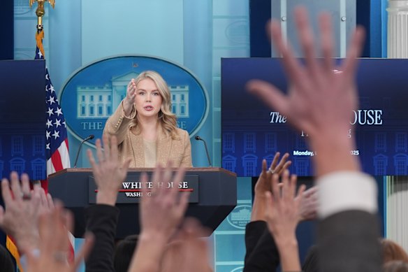 White House press secretary Karoline Leavitt during a press briefing at the White House on Monday.