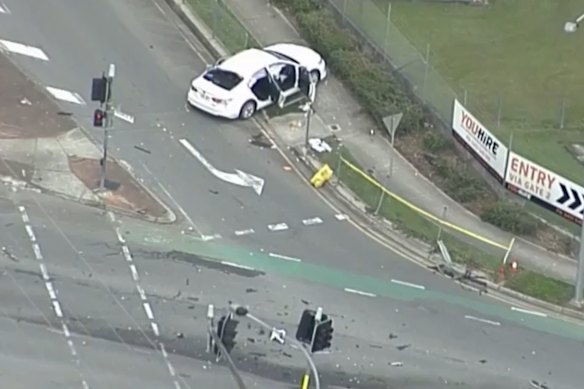 The scene of the Toyota Camry and Ford Mondeo crash in Wacol.
