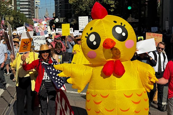 A menagerie of characters appeared among demonstrators across the country on Saturday, US time.