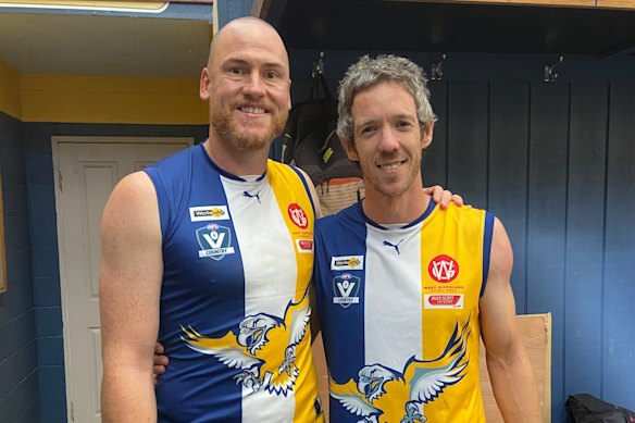 Former Hawthorn skipper Jarryd Roughead and former Western Bulldogs counterpart Bob Murphy played a one-off game for Inverloch Kongwak in the West Gippsland competition in 2021.
