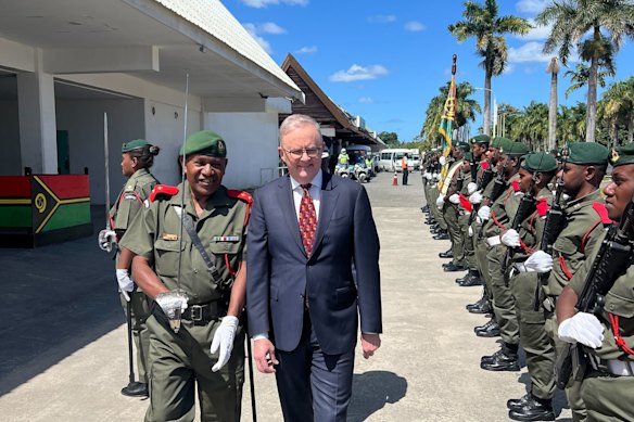Prime Minister Anthony Albanese was welcomed to Vanuatu with a guard of honour.