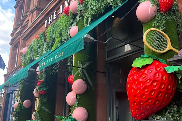 The themed shopfront of the Ivy Cafe in Wimbledon Village.