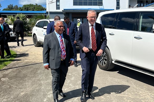 Albanese and his Vanuatu counterpart Jotham Napat during his visit in September.