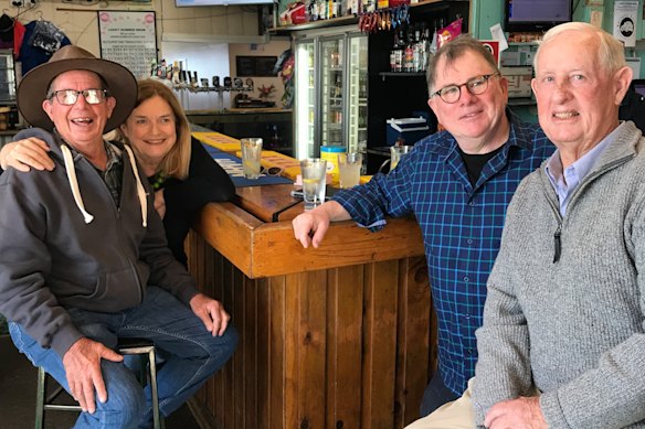 From left, former champion jockey Dennis “Gooey” Firth, Hannie Rayson, Michael Cathcart and carpet salesman Rick Murray. 