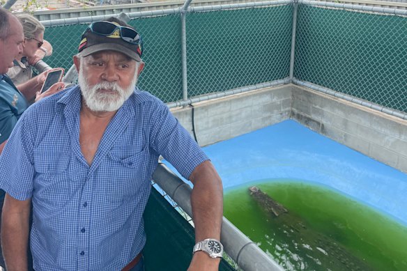 Alwyn Lyall visiting the crocodiles at the Cairns facility. 