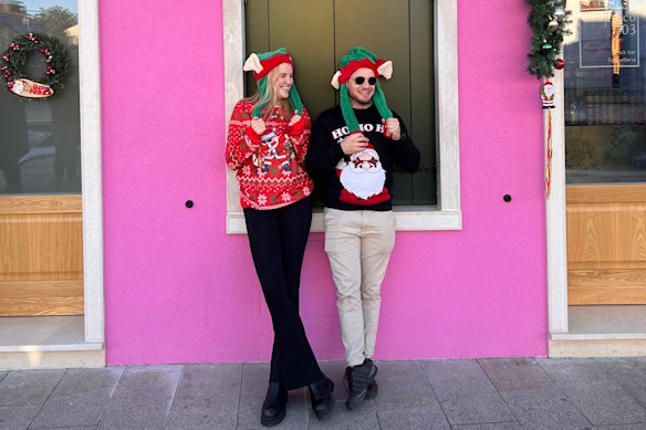 Katie Berridge and her coach driver boyfriend Joao on Christmas Day 2024, on Burano Island in Italy.