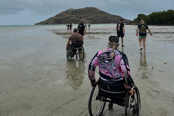 Katie and Jimmy Hammond waited for the tide to recede and hard sand to form to attempt the final stretch. 