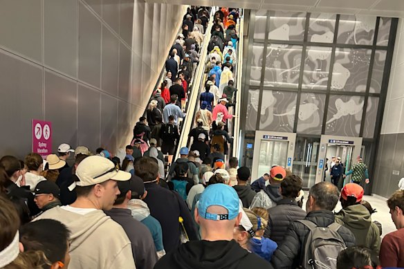 Megan Levy’s view of the Victoria Cross metro station this morning, filled to the brim with athleisure.