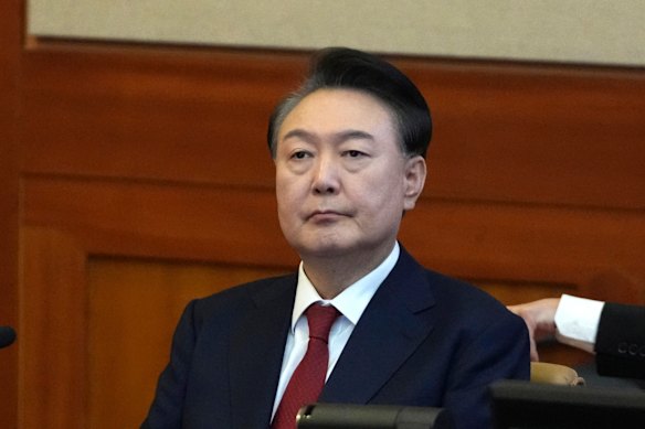 Former president Yoon Suk Yeol at an impeachment hearing in February.