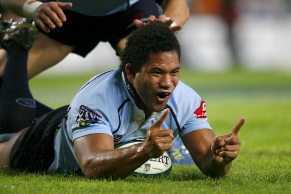 Tatafu Polota Nau celebrates a try for NSW in 2008. Is he part of the SMH Waratahs dream team?