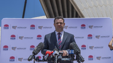 Tourism minister Stuart Ayres announces Sydney's Australia Day program at the Opera House.