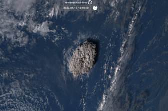 The satellite image taken by Himawari-8, a Japanese weather satellite shows an undersea volcano eruption at the Pacific nation of Tonga on Saturday.
