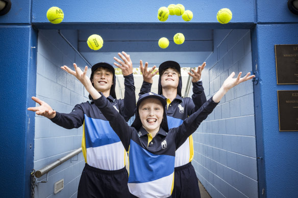 Australian Open ballkids, Ivy, 12 and 13-year-old twins Luke and Joseph.
