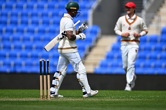 Jake Weatherald was out early for Tasmania.