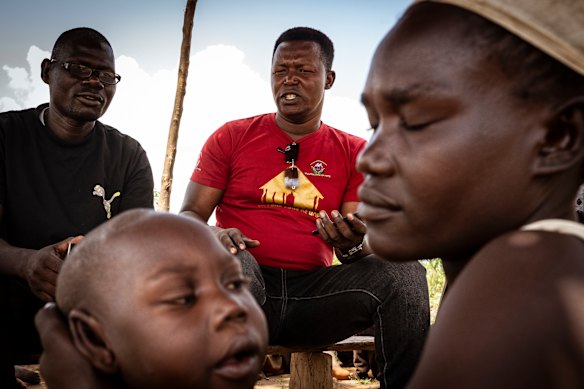Fred Alimet explains to 30-year-old mother, Teddy that they cannot give her any immediate help financially. During a village outreach Teddy informs Fred and one of his village health agents, Mark Odai about her 5-year-old son Moses' life and what his immediate needs are. A CP (Cerebral Palsy) chair so he can sit upright to let the sores on his head heal, money for transport to Soroti for therapy and food for a meal are her most pressing needs.