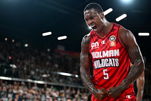 Kristian Doolittle celebrates victory over the Jackjumpers in Hobart.