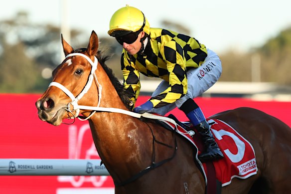 Kerrin McEvoy rides Autumn Glow to victory last start in the Theo Marks Stakes. McEvoy will be aboard again on Saturday in the Epsom Handicap.
